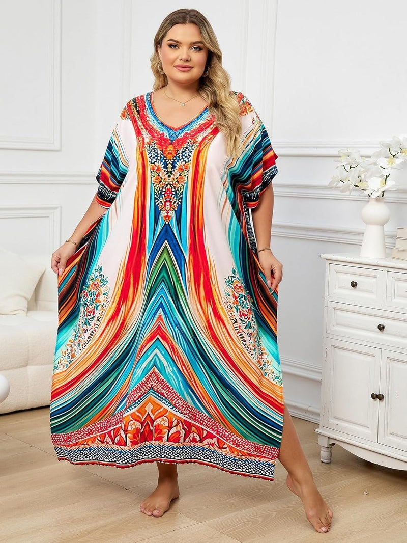 IMAGEKOPE Kaftan Dresses for Women Plus Size Bathing Suit Cover up Caftan Maxi Beach Dresses - Image 3